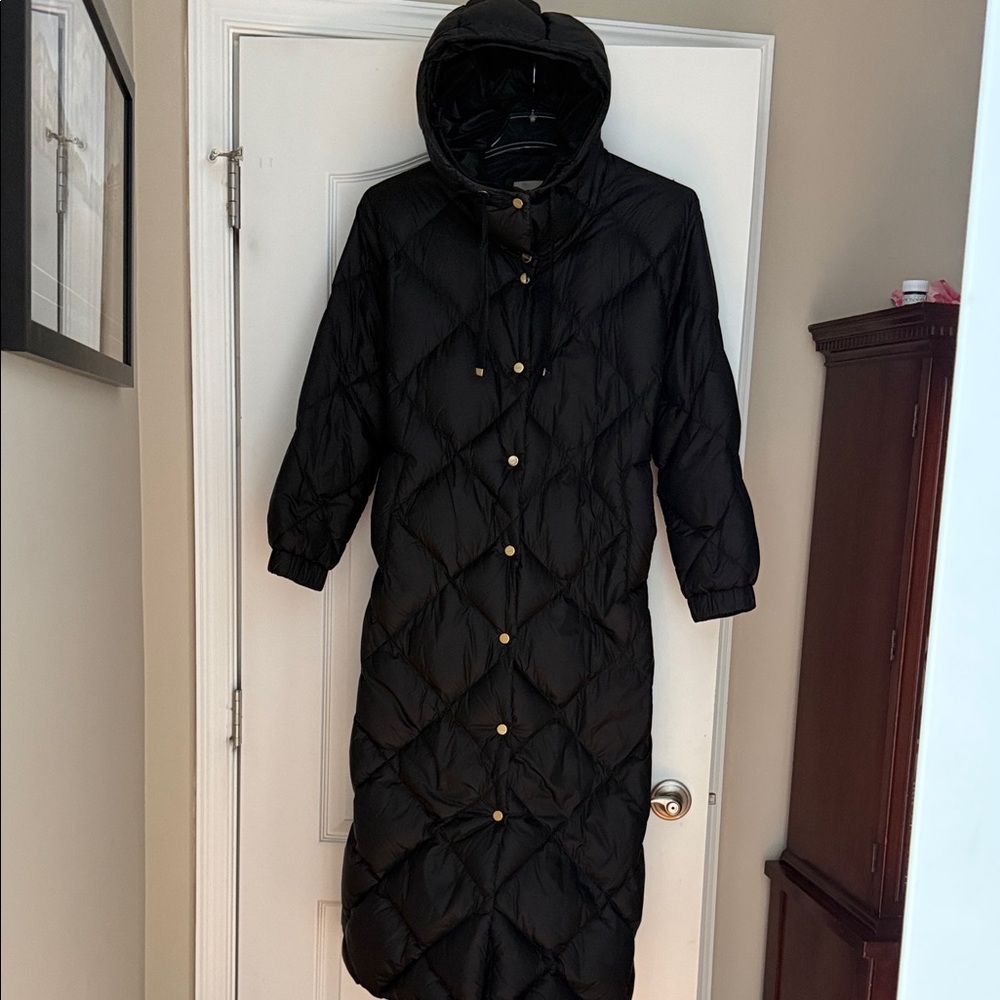 MaxMara Black Quilted Hooded Long Puffer Coat
